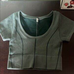Aerie Green Ribbed Short Sleeve Bodysuit